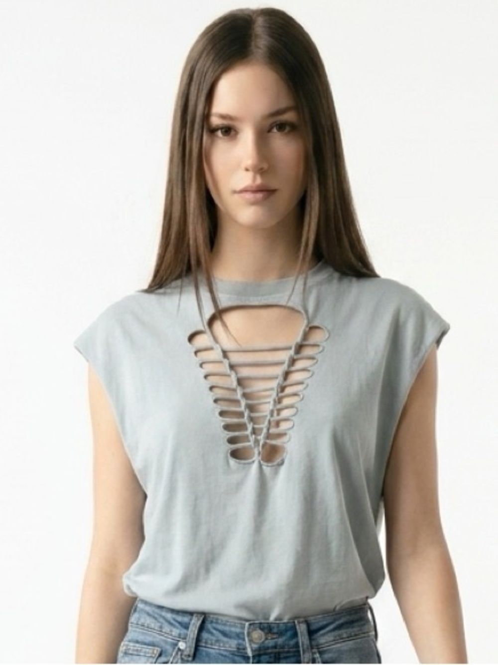 TRULY MADLY DEEPLY | Super Oversized Cutout Muscle Tee Sleeveless Women’s XS